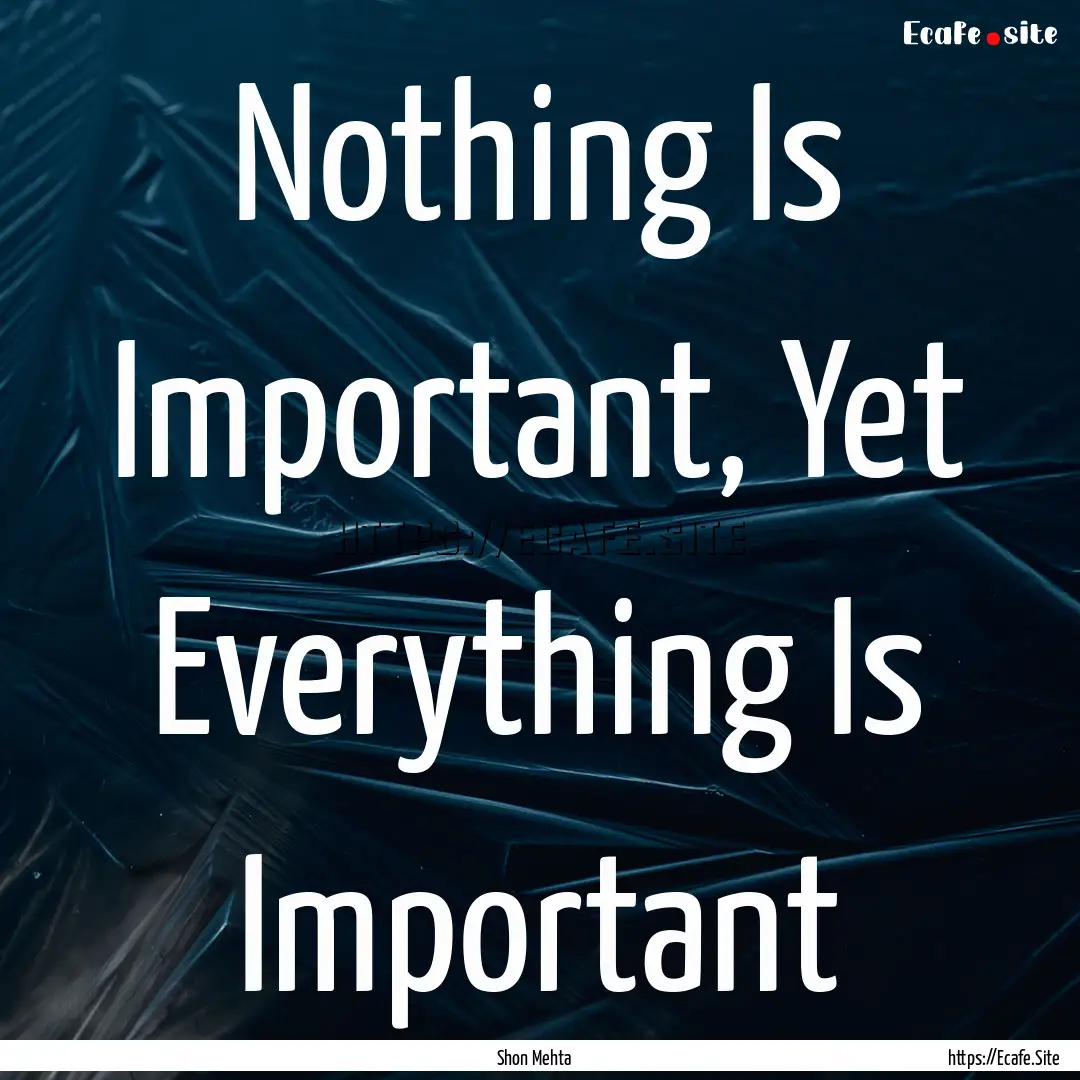 Nothing Is Important, Yet Everything Is Important.... : Quote by Shon Mehta