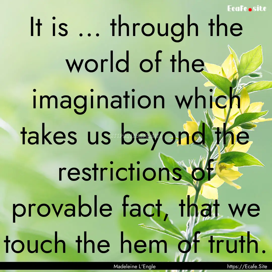 It is ... through the world of the imagination.... : Quote by Madeleine L'Engle