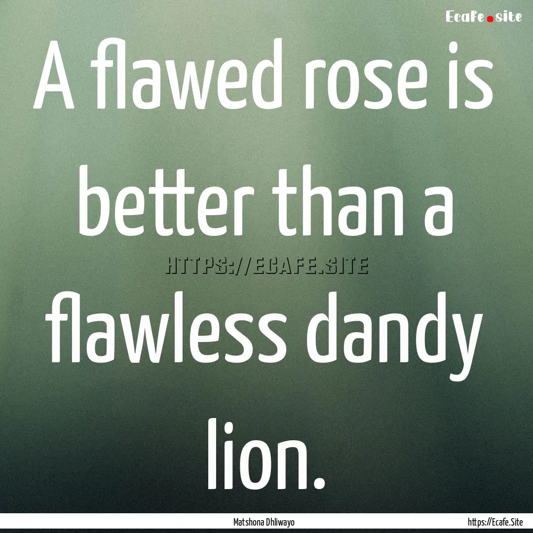 A flawed rose is better than a flawless dandy.... : Quote by Matshona Dhliwayo