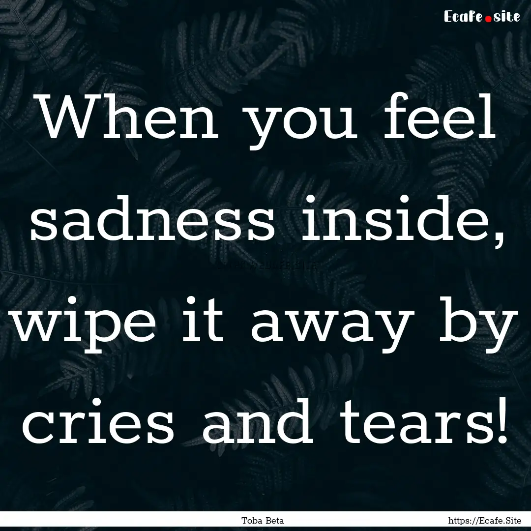 When you feel sadness inside, wipe it away.... : Quote by Toba Beta