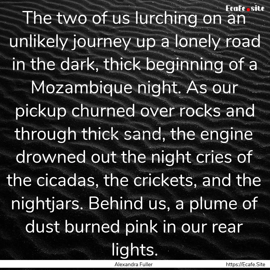 The two of us lurching on an unlikely journey.... : Quote by Alexandra Fuller