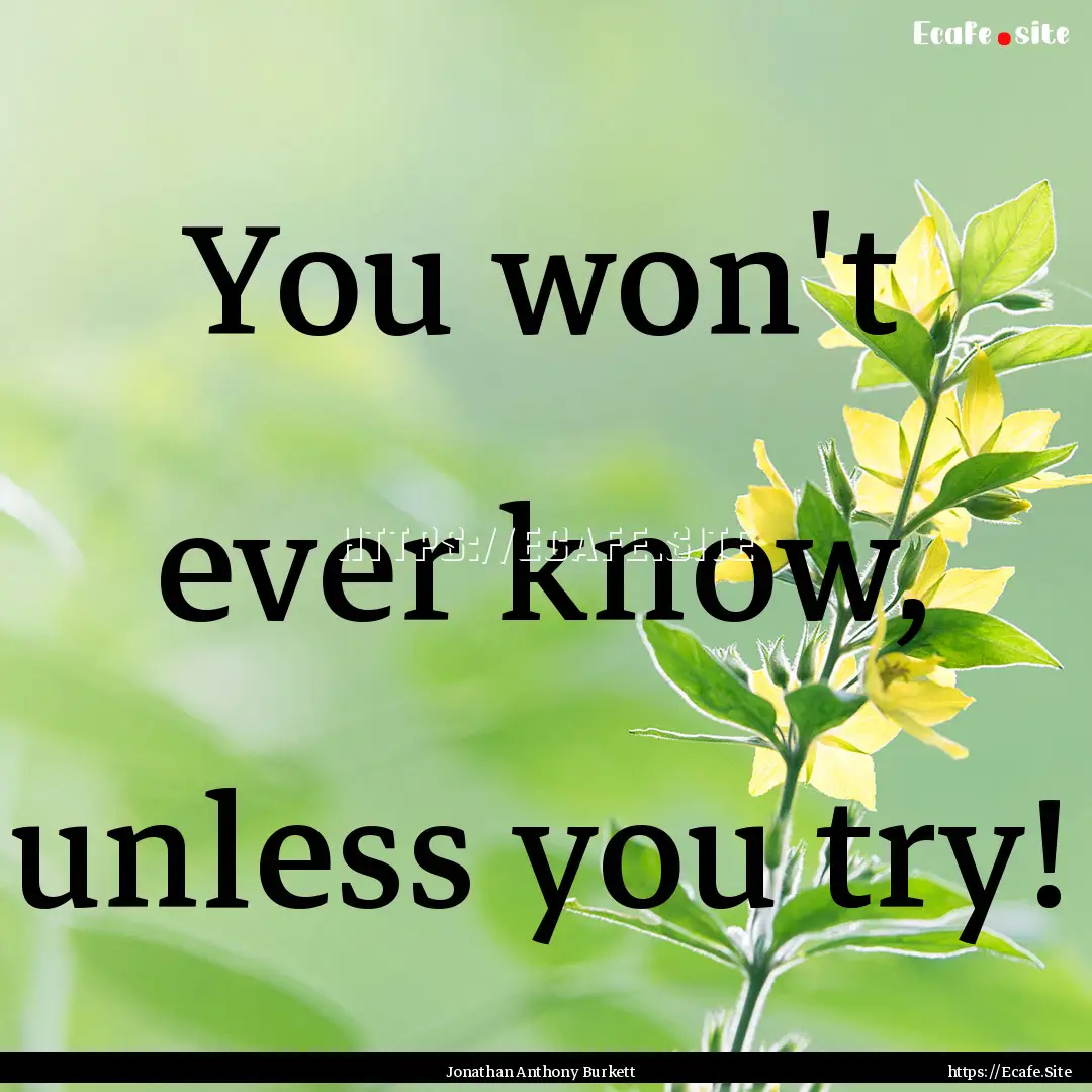 You won't ever know, unless you try! : Quote by Jonathan Anthony Burkett