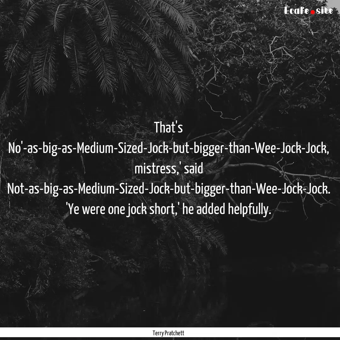 That's No'-as-big-as-Medium-Sized-Jock-but-bigger-than-Wee-Jock-Jock,.... : Quote by Terry Pratchett