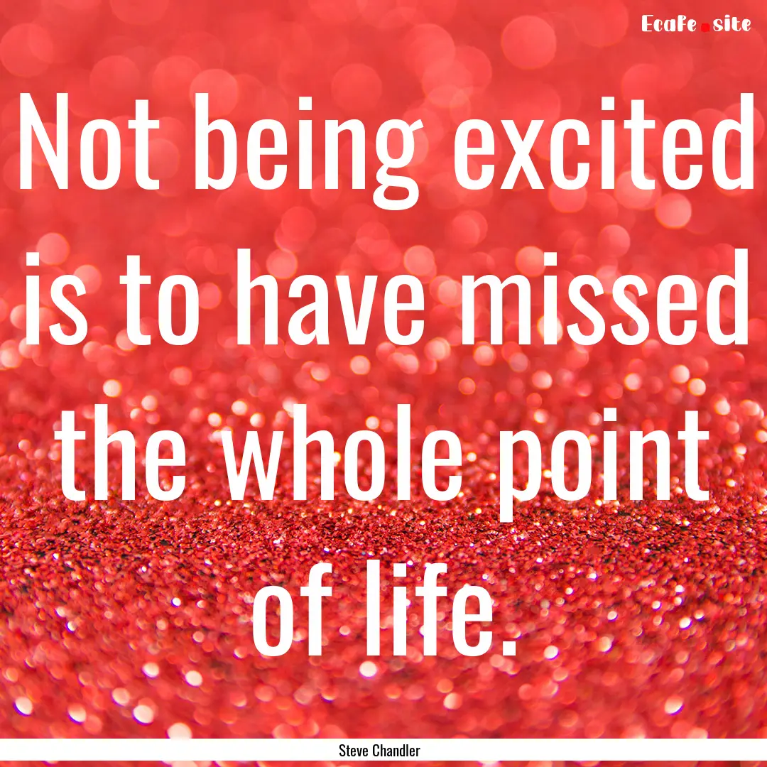 Not being excited is to have missed the whole.... : Quote by Steve Chandler