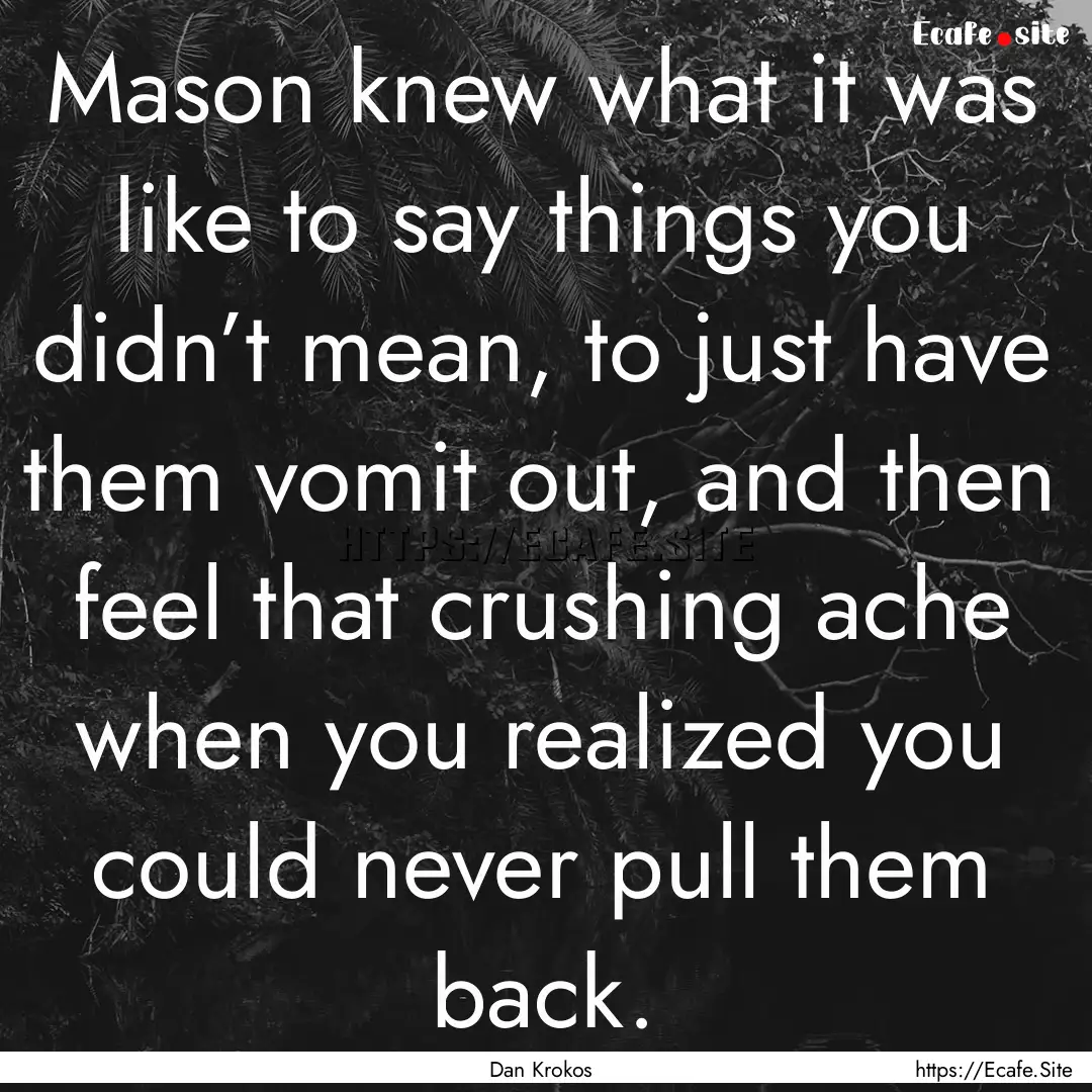 Mason knew what it was like to say things.... : Quote by Dan Krokos