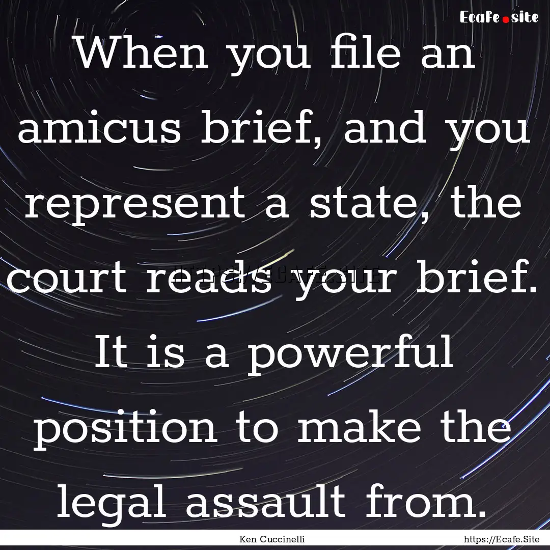 When you file an amicus brief, and you represent.... : Quote by Ken Cuccinelli