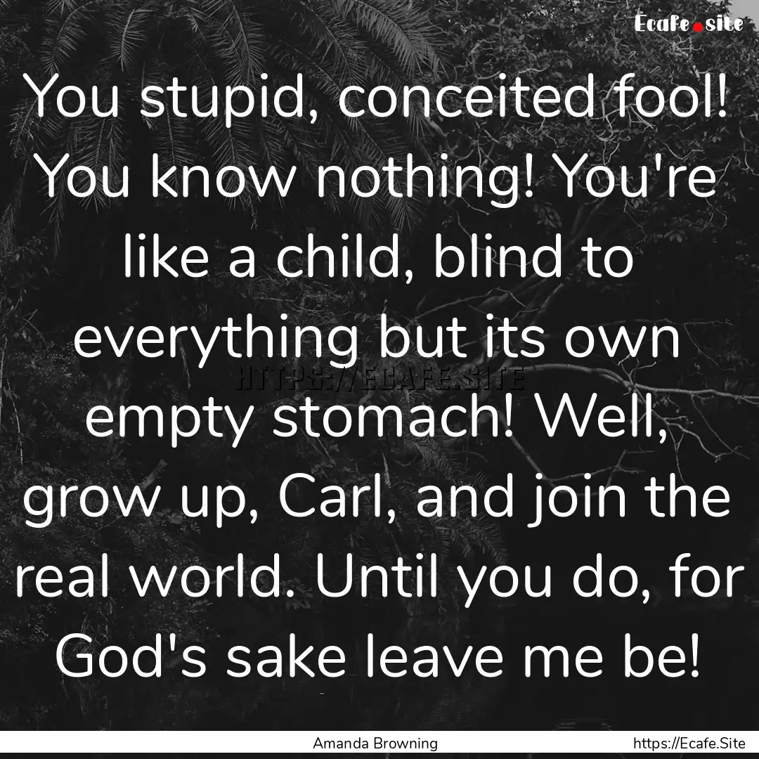 You stupid, conceited fool! You know nothing!.... : Quote by Amanda Browning