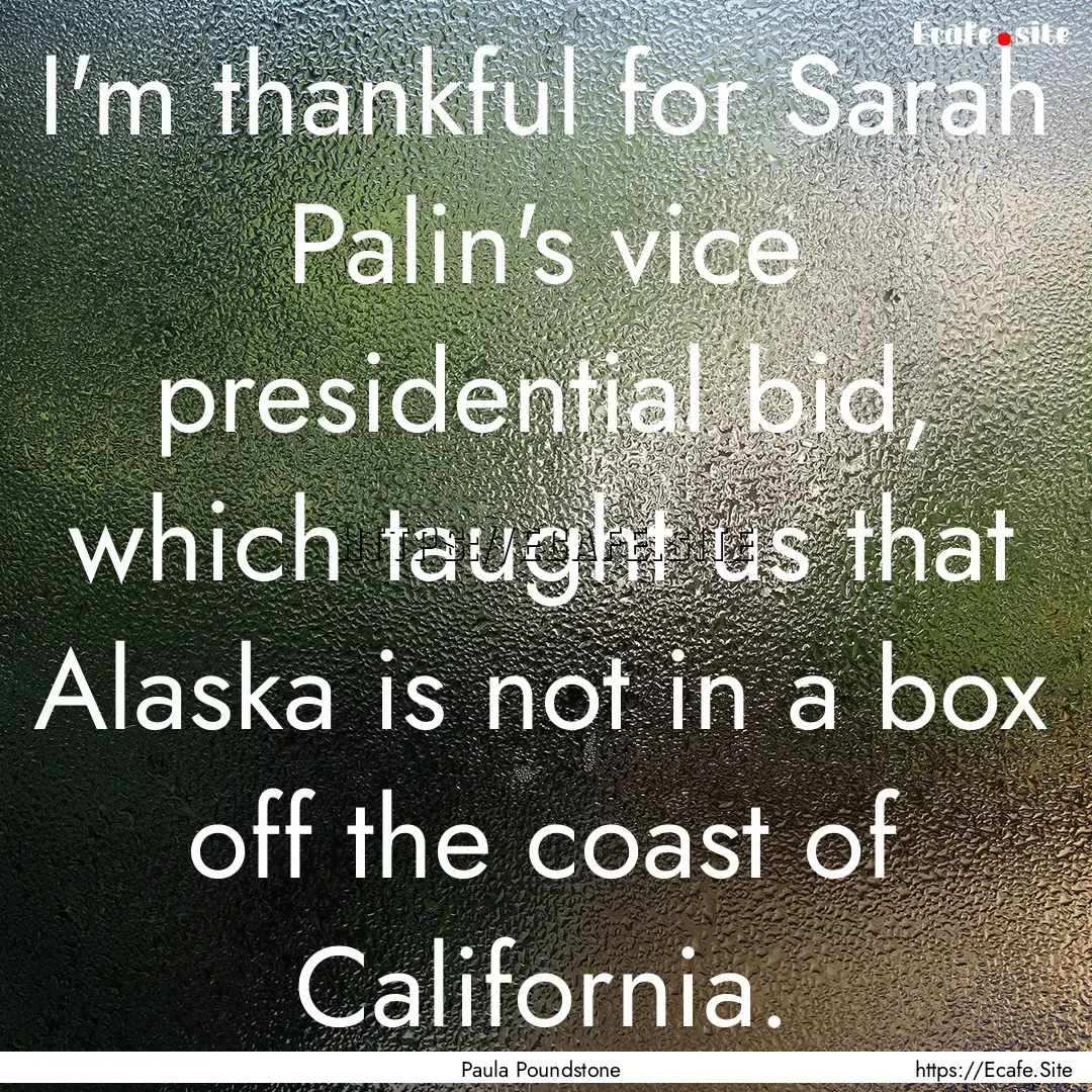 I'm thankful for Sarah Palin's vice presidential.... : Quote by Paula Poundstone