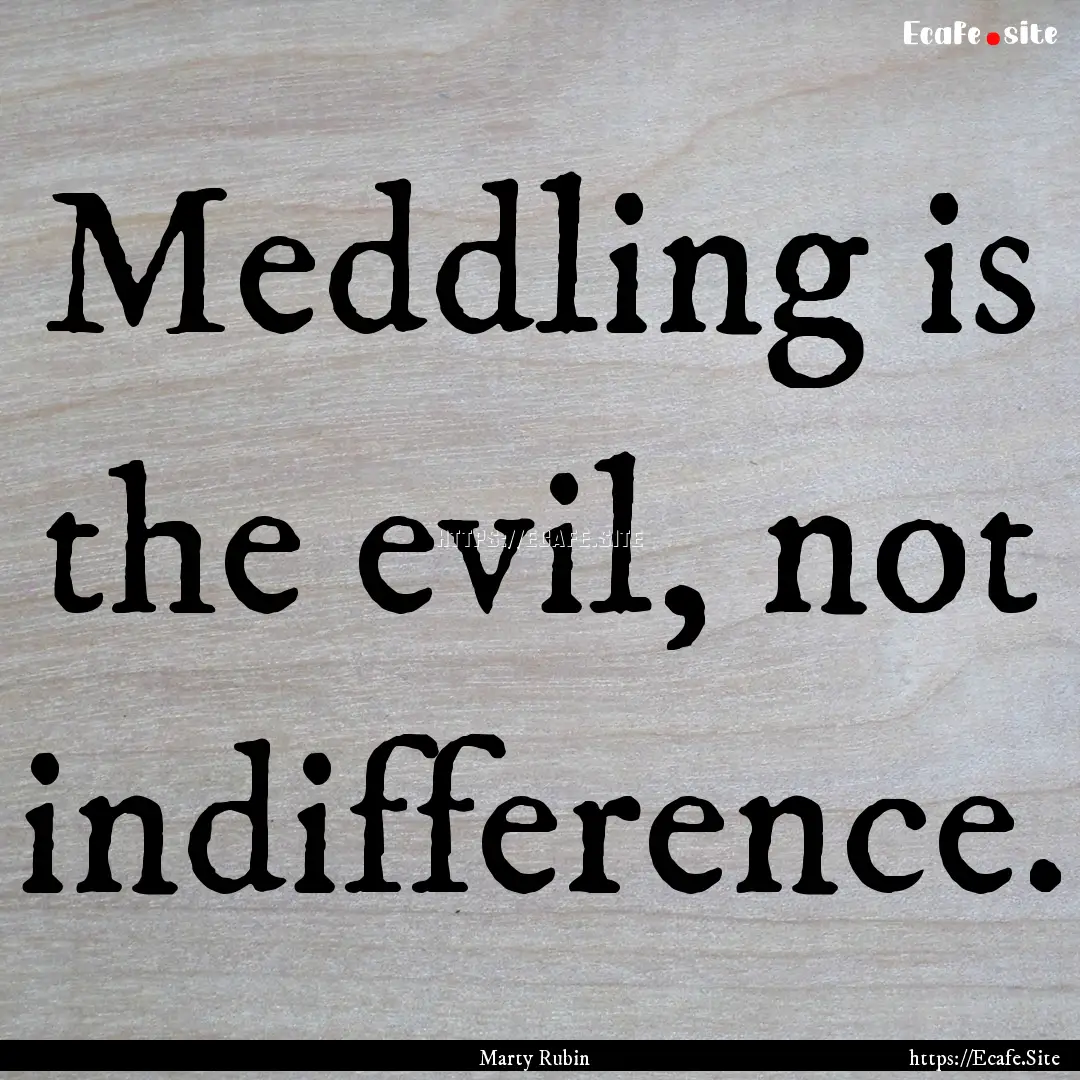 Meddling is the evil, not indifference. : Quote by Marty Rubin