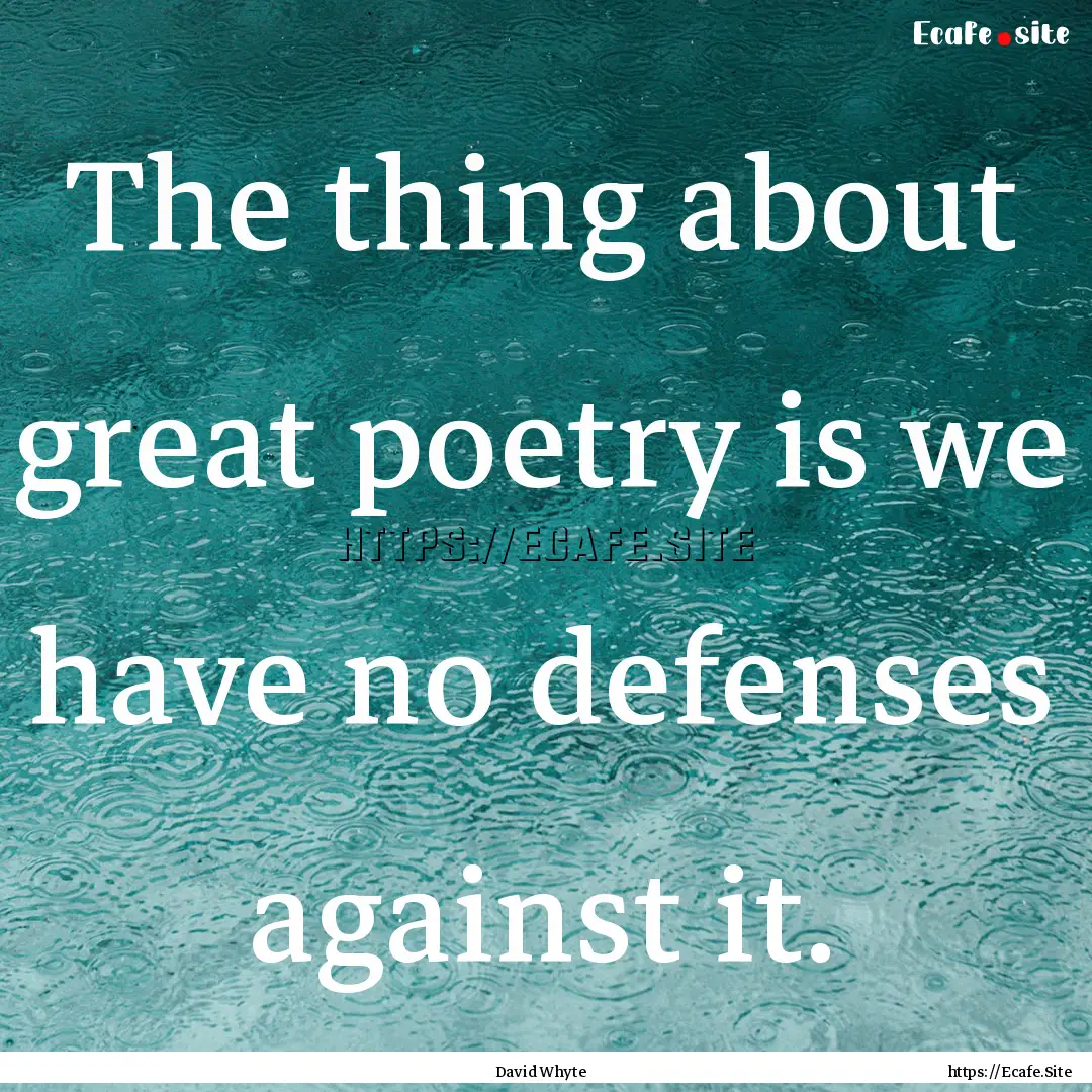 The thing about great poetry is we have no.... : Quote by David Whyte