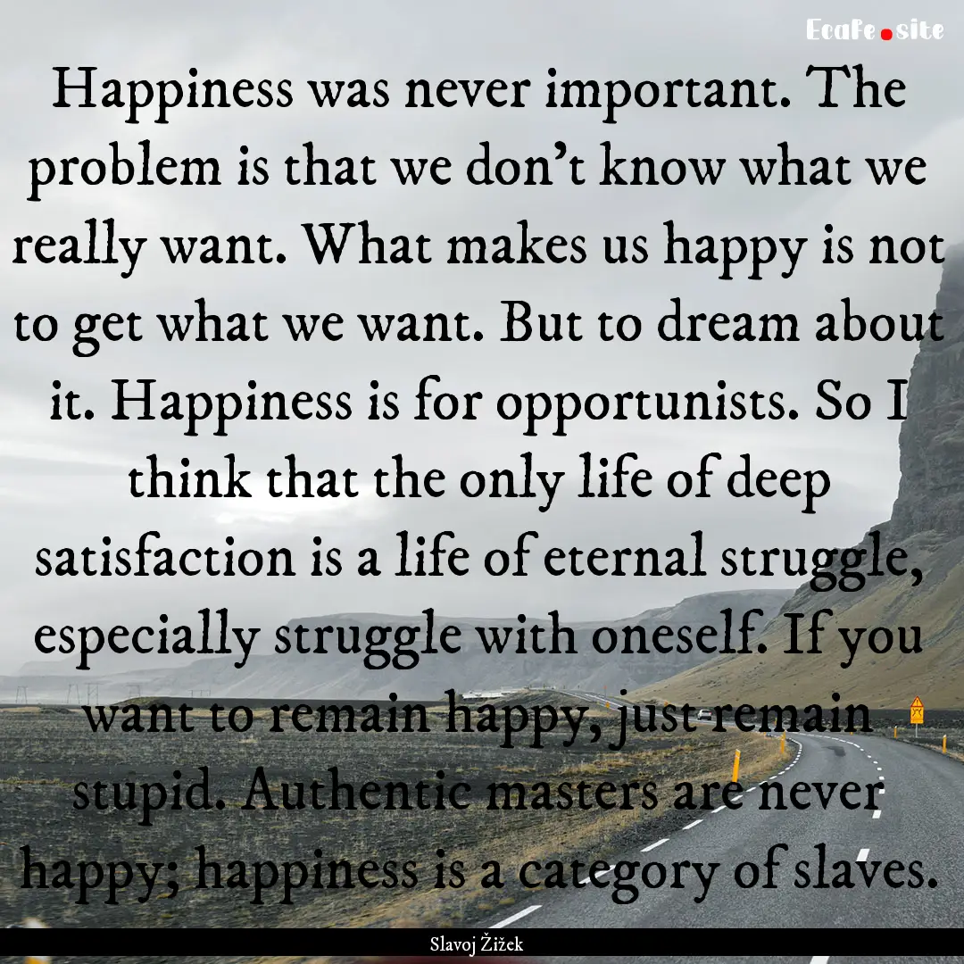 Happiness was never important. The problem.... : Quote by Slavoj Žižek