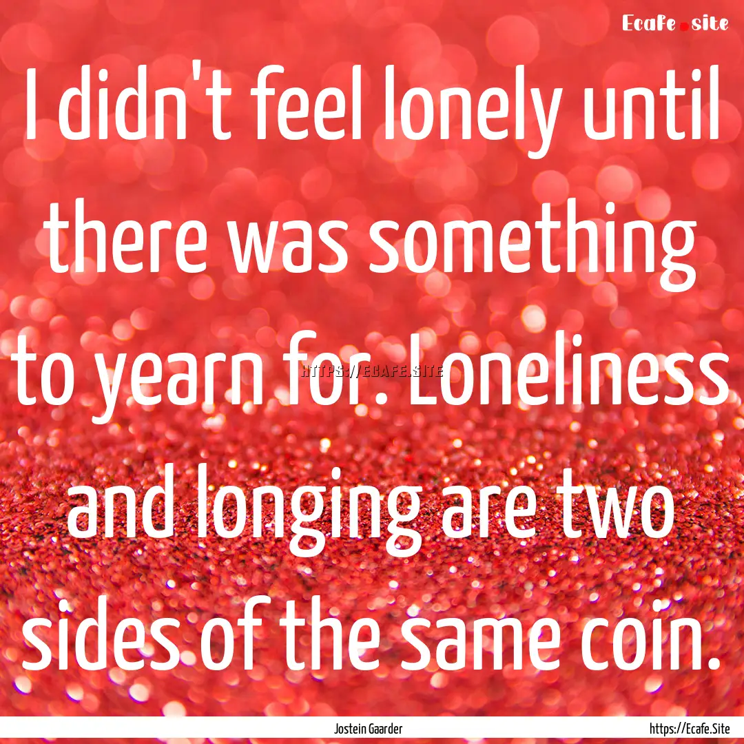 I didn't feel lonely until there was something.... : Quote by Jostein Gaarder