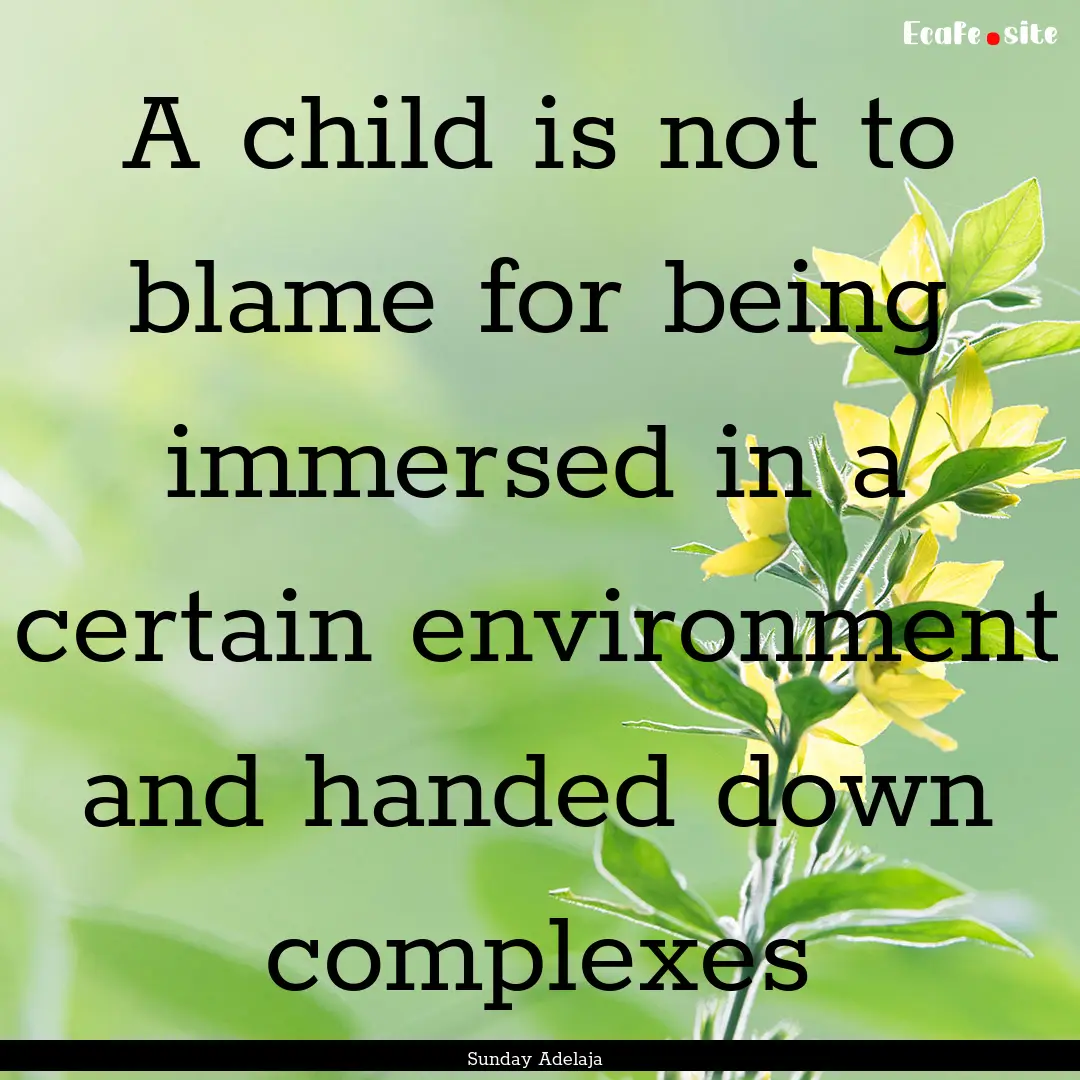 A child is not to blame for being immersed.... : Quote by Sunday Adelaja