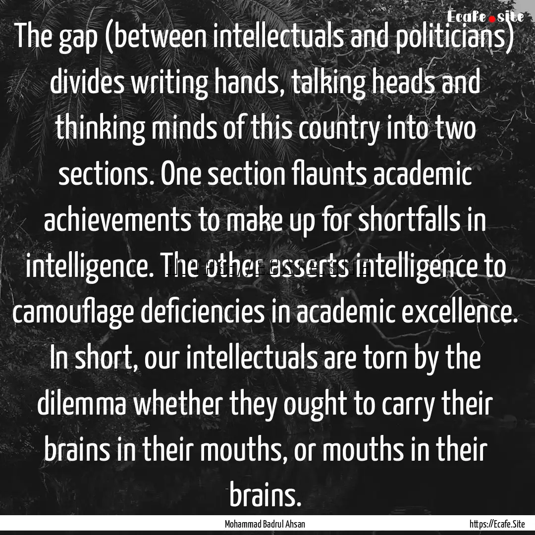 The gap (between intellectuals and politicians).... : Quote by Mohammad Badrul Ahsan