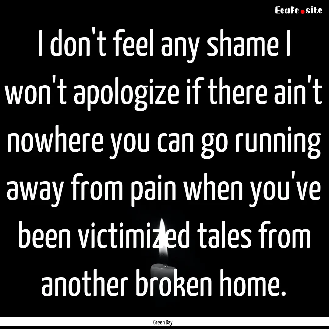 I don't feel any shame I won't apologize.... : Quote by Green Day