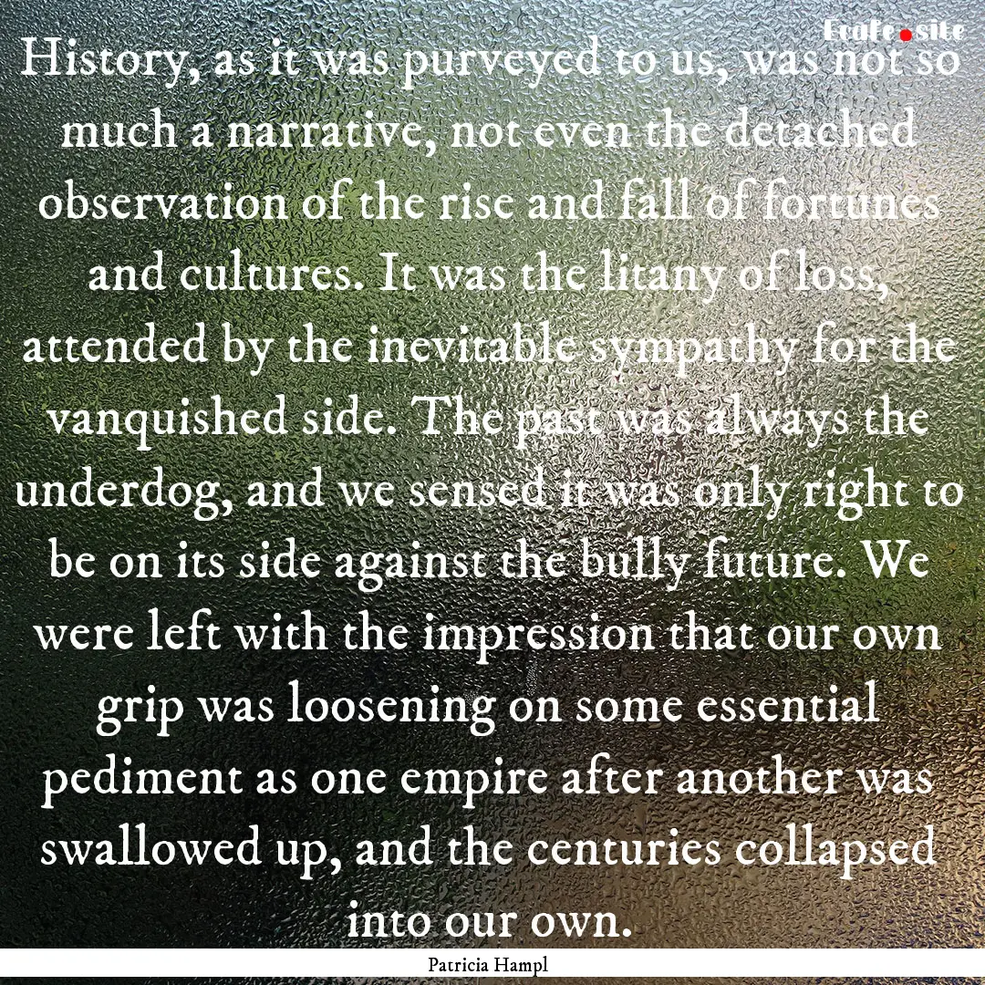 History, as it was purveyed to us, was not.... : Quote by Patricia Hampl