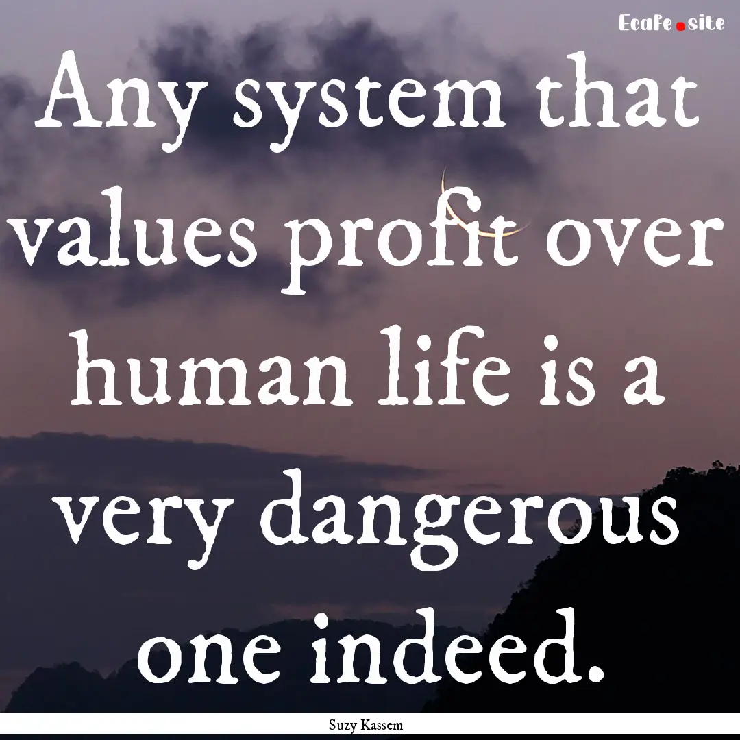 Any system that values profit over human.... : Quote by Suzy Kassem