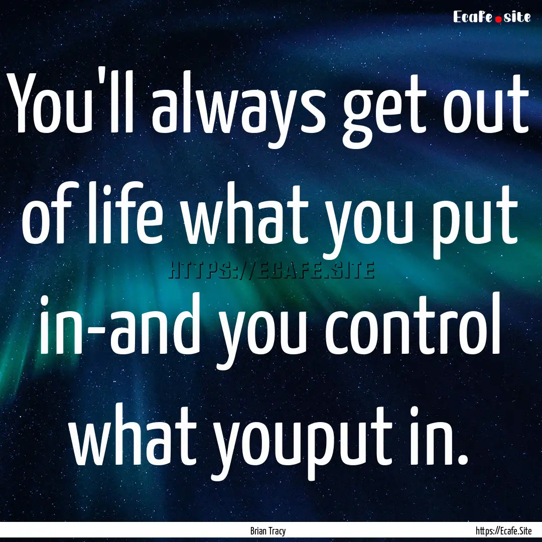 You'll always get out of life what you put.... : Quote by Brian Tracy