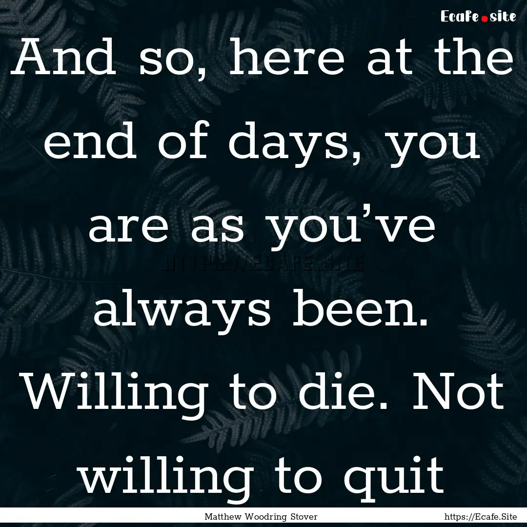 And so, here at the end of days, you are.... : Quote by Matthew Woodring Stover