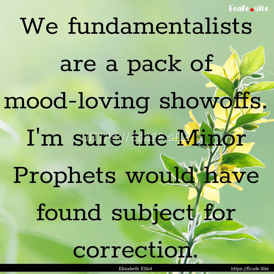 We fundamentalists are a pack of mood-loving.... : Quote by Elisabeth Elliot