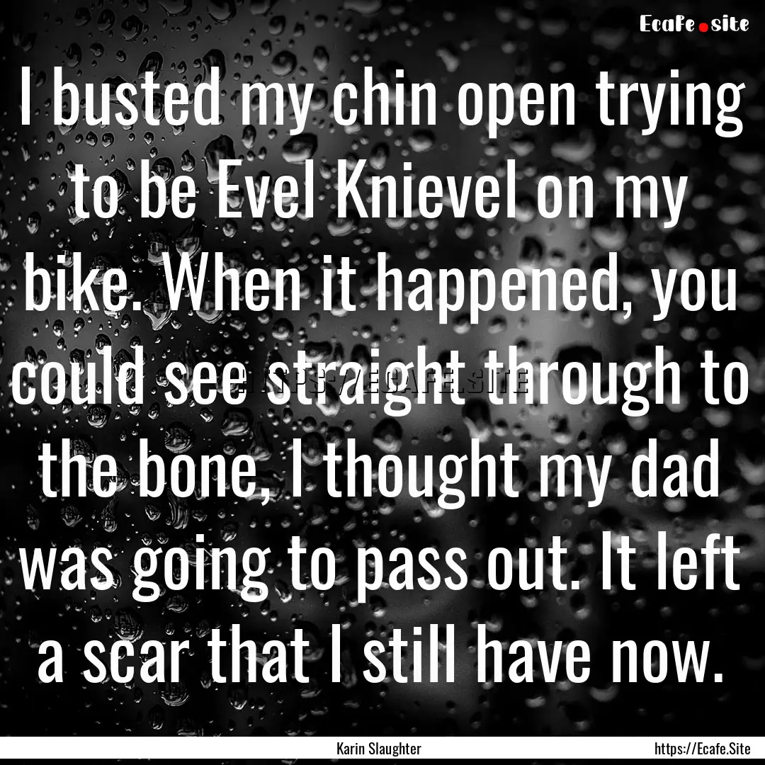 I busted my chin open trying to be Evel Knievel.... : Quote by Karin Slaughter