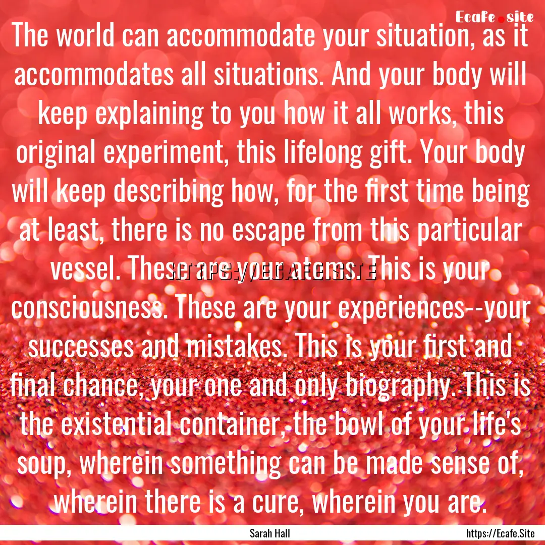 The world can accommodate your situation,.... : Quote by Sarah Hall