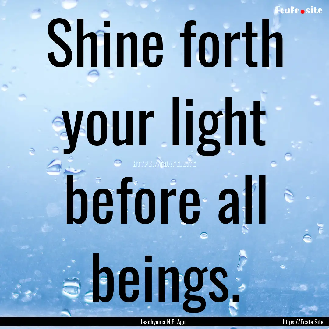 Shine forth your light before all beings..... : Quote by Jaachynma N.E. Agu