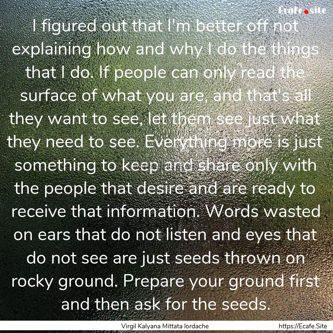 I figured out that I'm better off not explaining.... : Quote by Virgil Kalyana Mittata Iordache