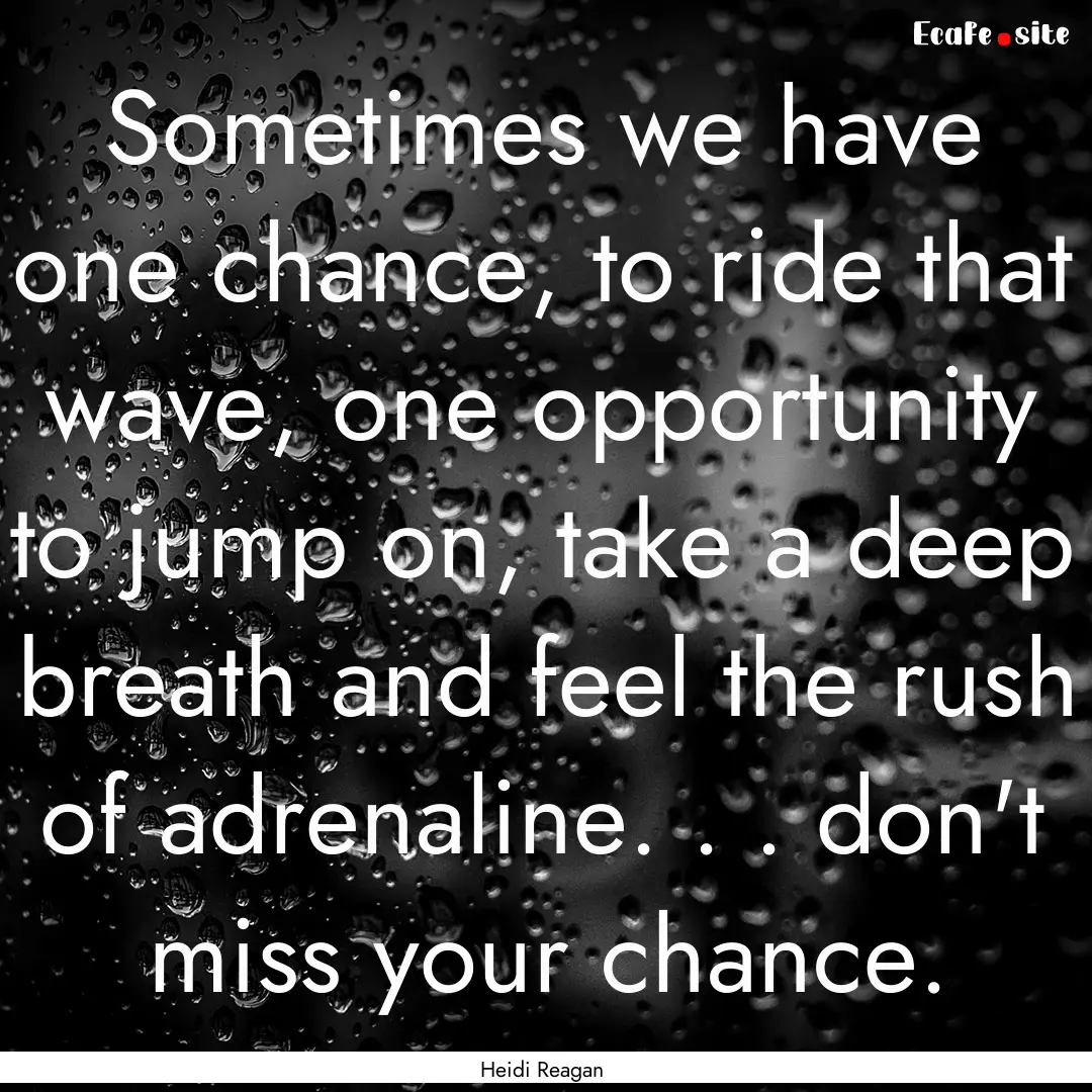 Sometimes we have one chance, to ride that.... : Quote by Heidi Reagan