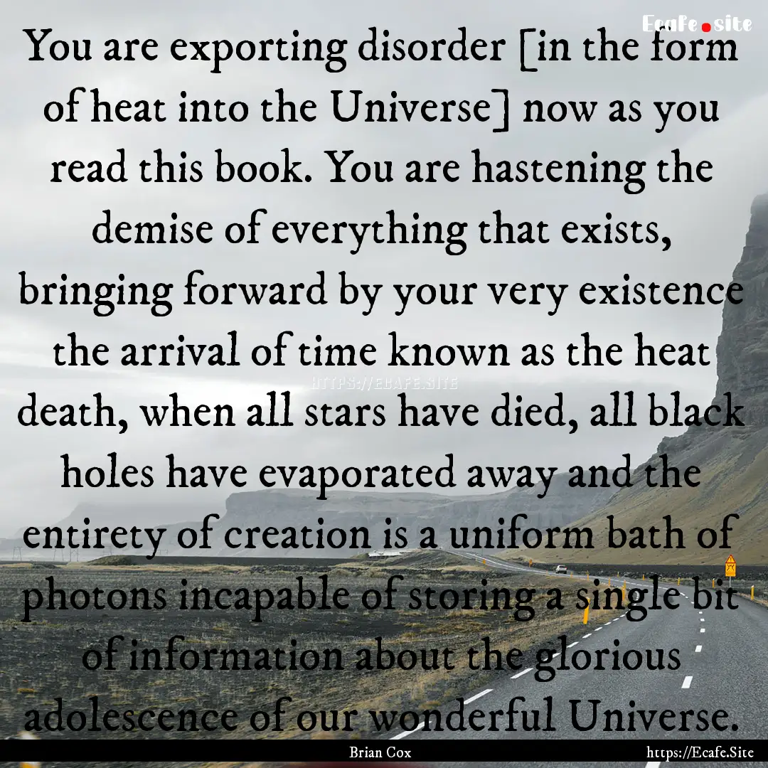 You are exporting disorder [in the form of.... : Quote by Brian Cox