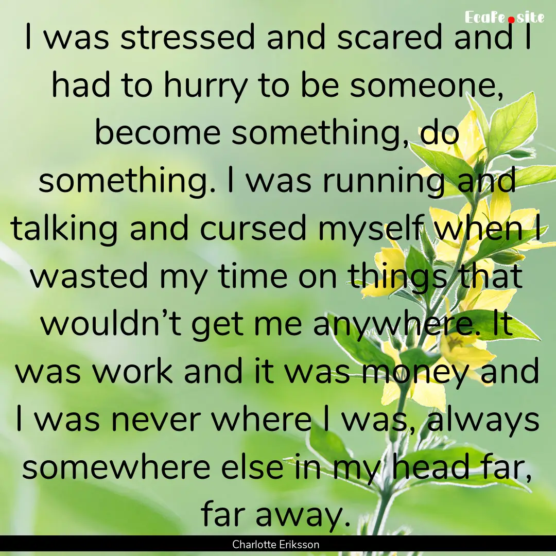 I was stressed and scared and I had to hurry.... : Quote by Charlotte Eriksson