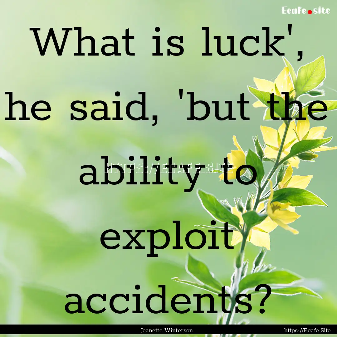 What is luck', he said, 'but the ability.... : Quote by Jeanette Winterson