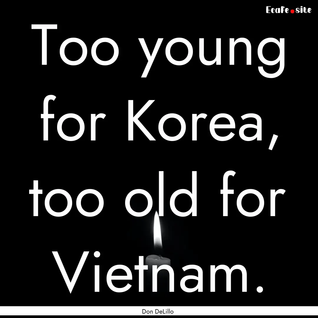 Too young for Korea, too old for Vietnam..... : Quote by Don DeLillo