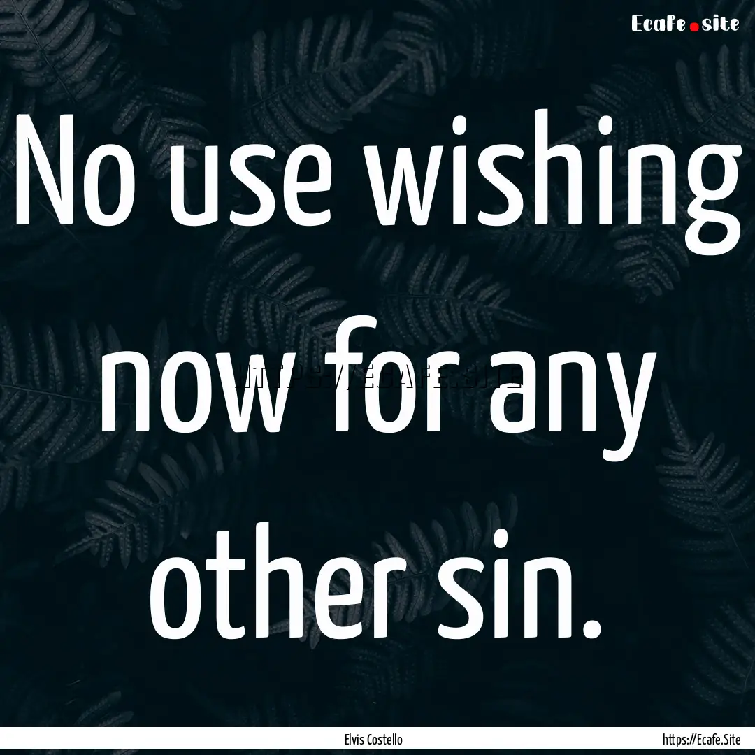 No use wishing now for any other sin. : Quote by Elvis Costello