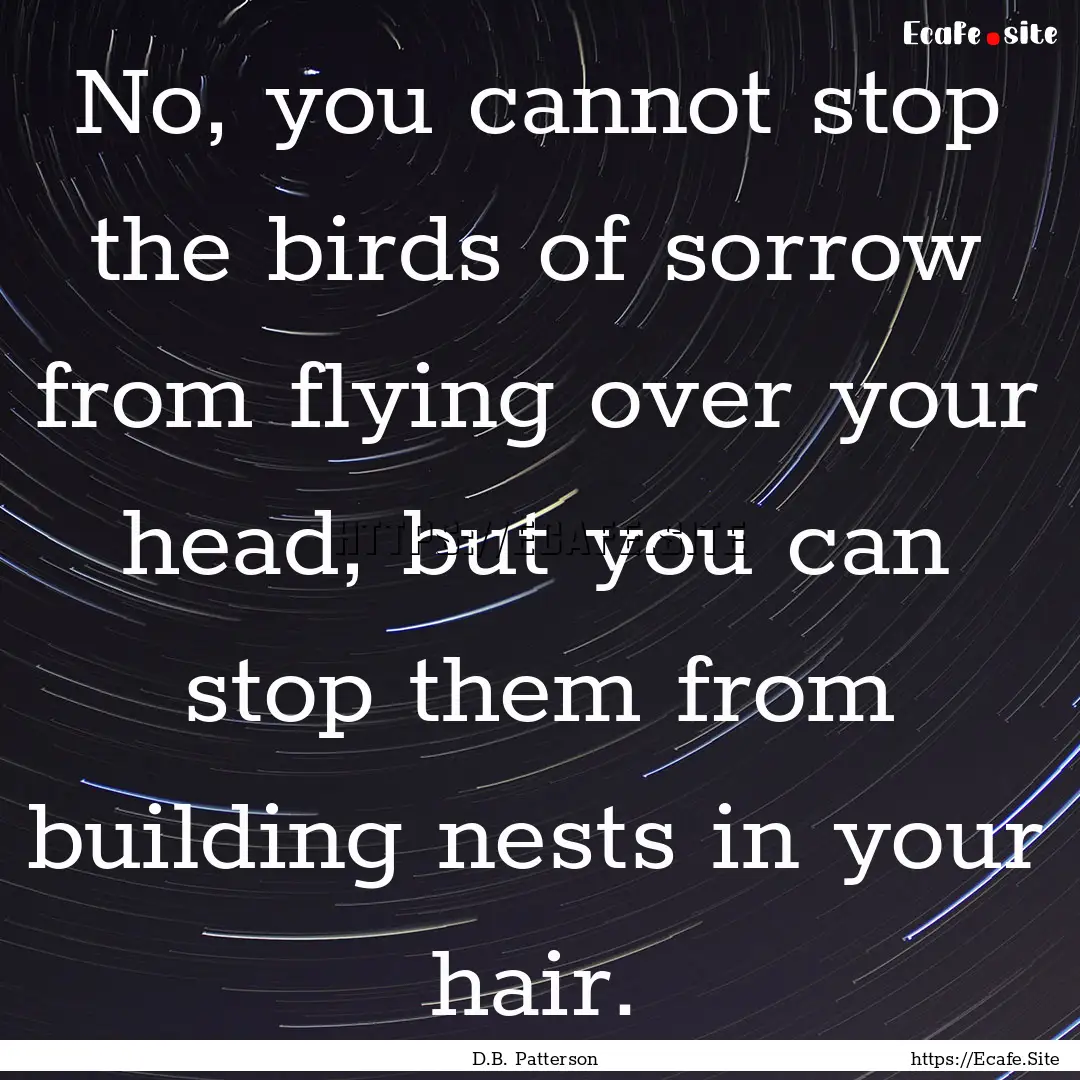 No, you cannot stop the birds of sorrow from.... : Quote by D.B. Patterson