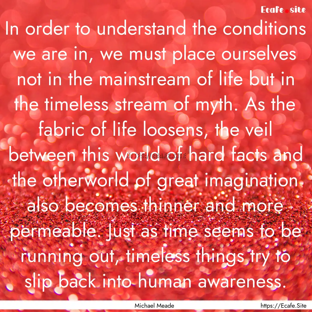 In order to understand the conditions we.... : Quote by Michael Meade