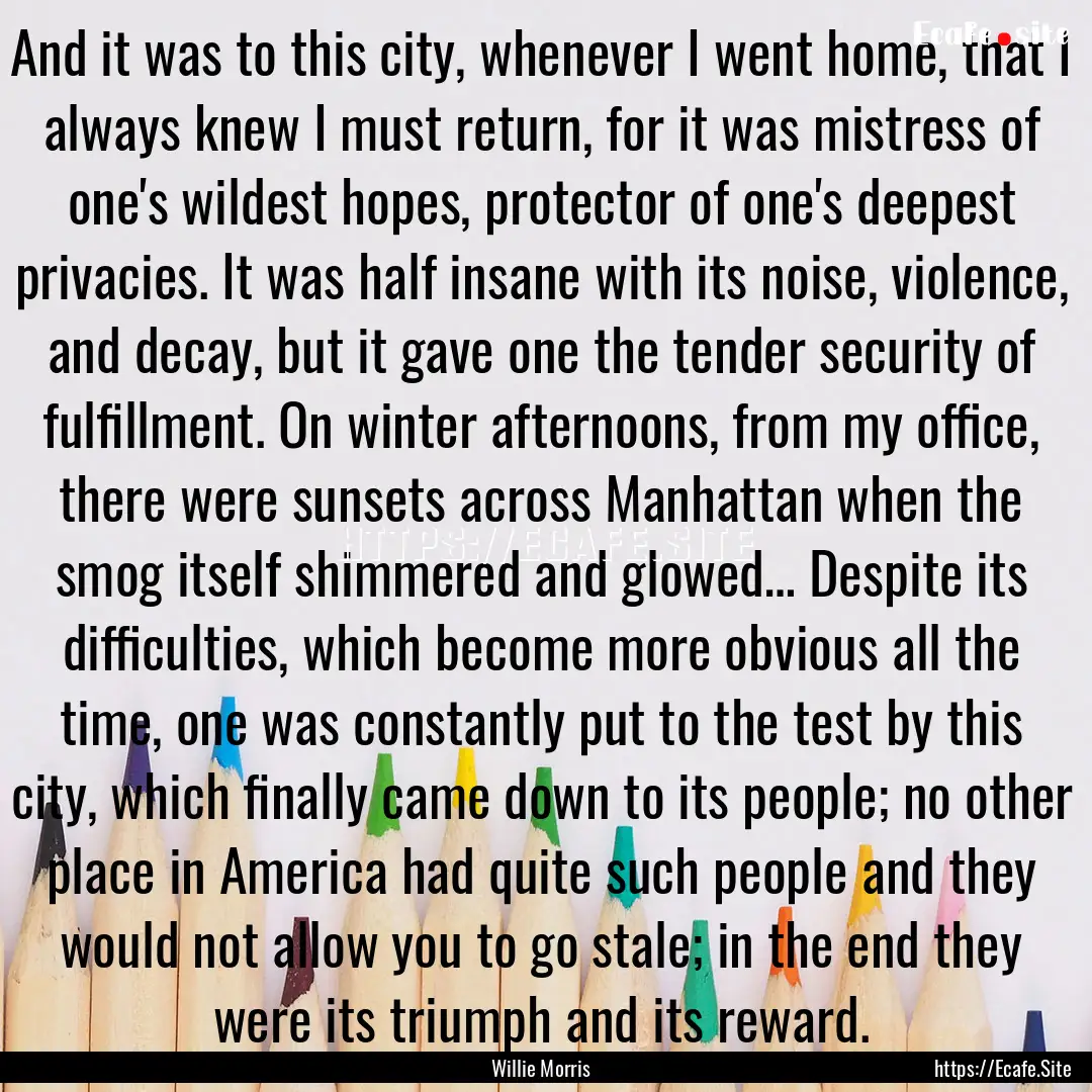 And it was to this city, whenever I went.... : Quote by Willie Morris