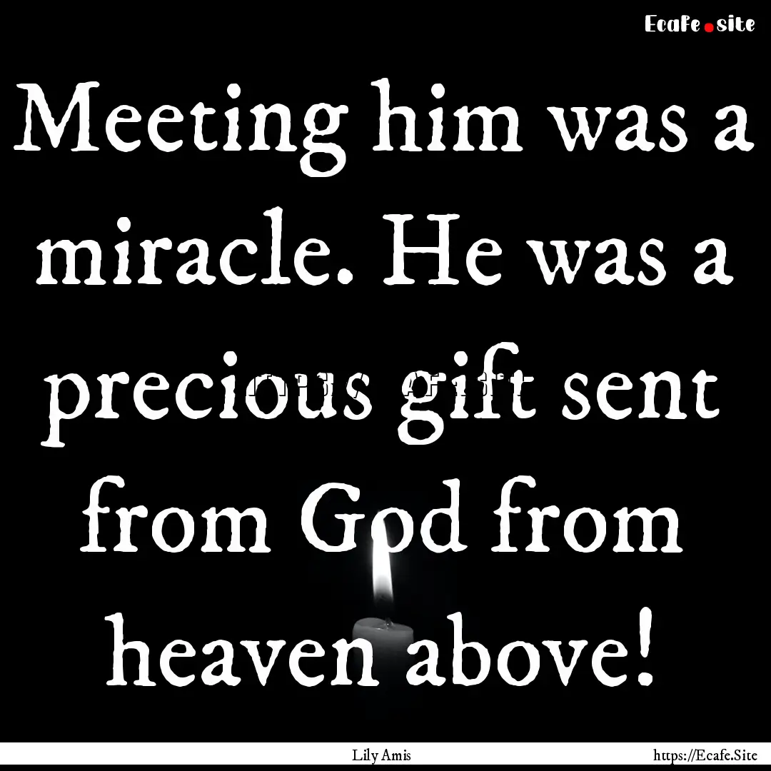 Meeting him was a miracle. He was a precious.... : Quote by Lily Amis