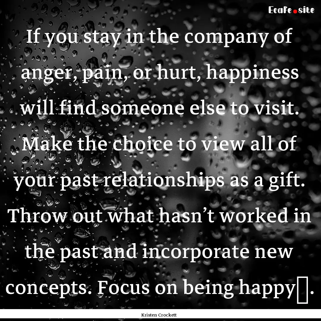 If you stay in the company of anger, pain,.... : Quote by Kristen Crockett