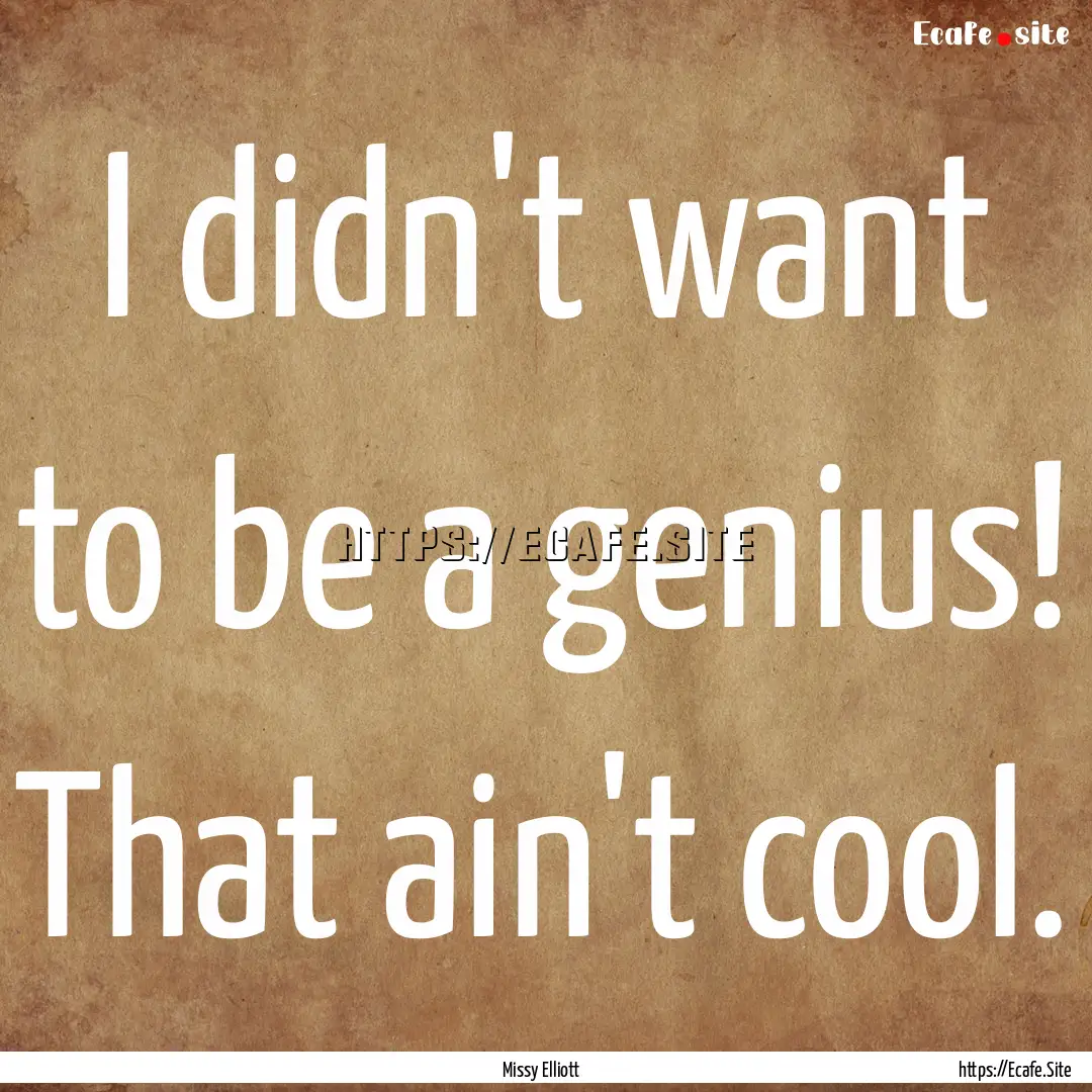 I didn't want to be a genius! That ain't.... : Quote by Missy Elliott