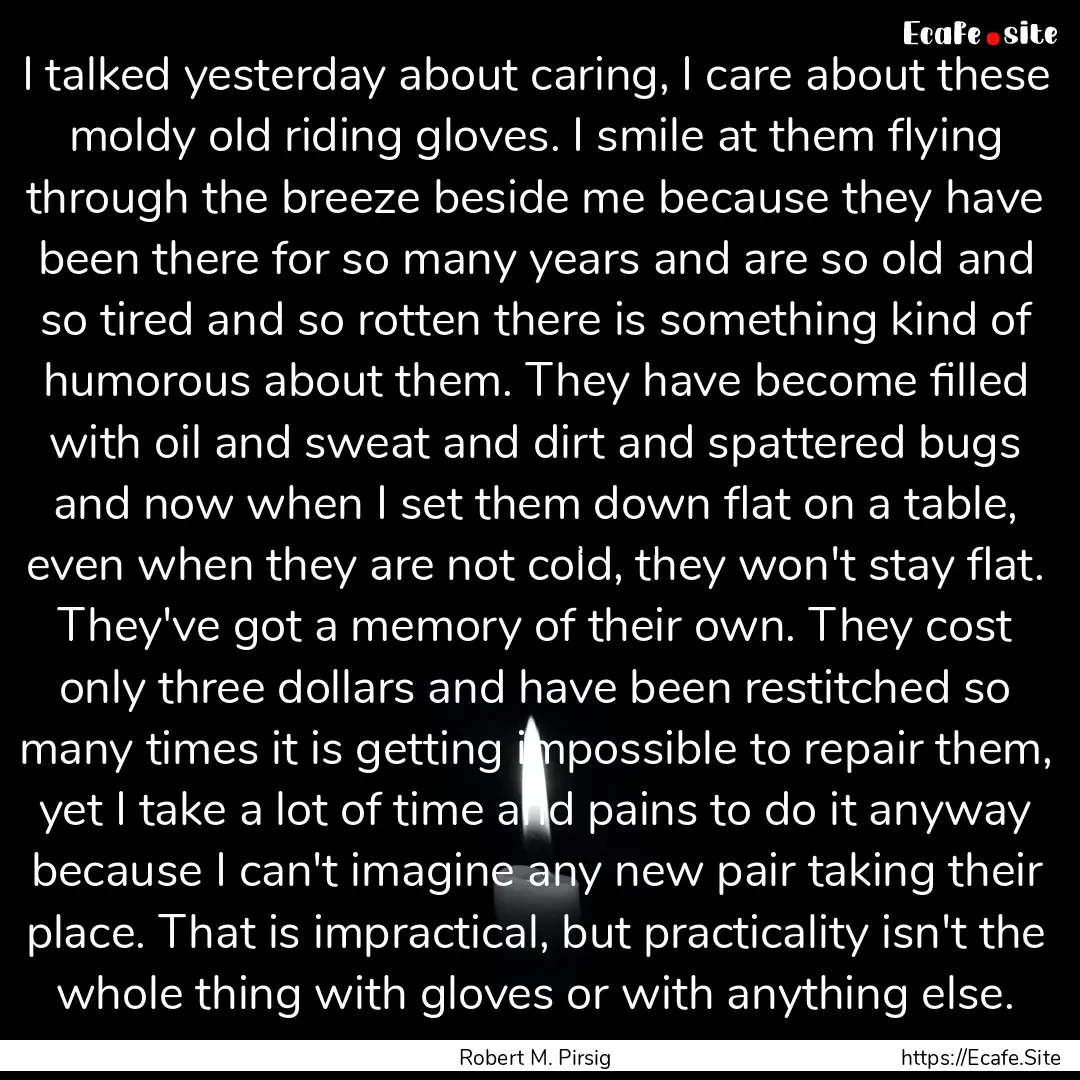 I talked yesterday about caring, I care about.... : Quote by Robert M. Pirsig