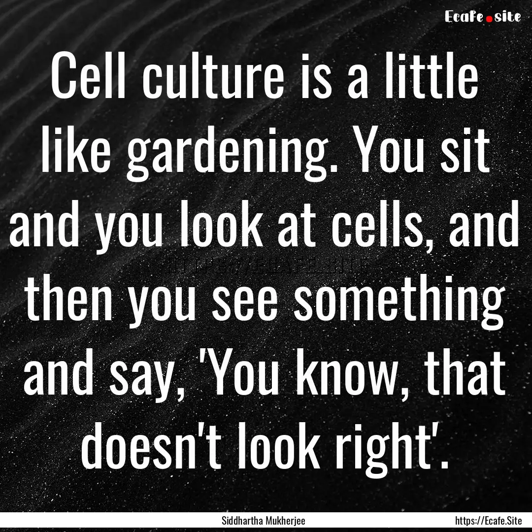 Cell culture is a little like gardening..... : Quote by Siddhartha Mukherjee