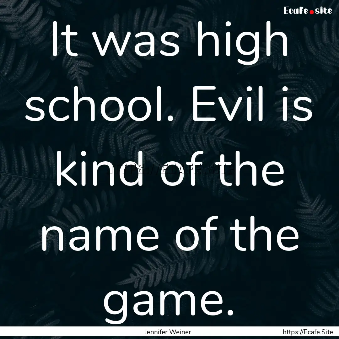 It was high school. Evil is kind of the name.... : Quote by Jennifer Weiner