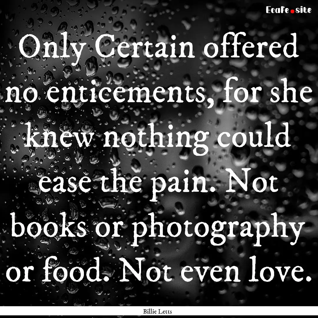 Only Certain offered no enticements, for.... : Quote by Billie Letts