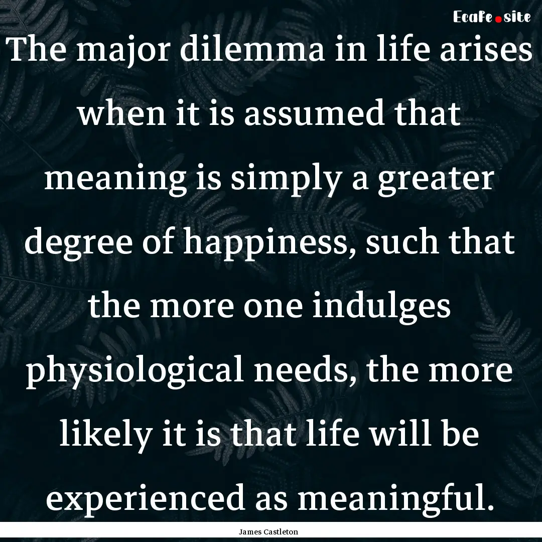 The major dilemma in life arises when it.... : Quote by James Castleton