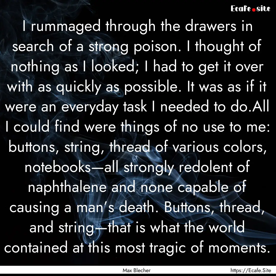 I rummaged through the drawers in search.... : Quote by Max Blecher