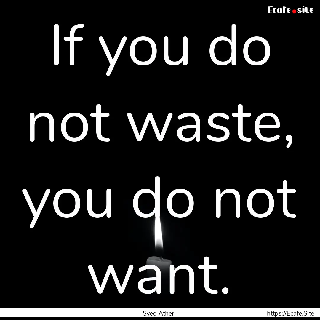 If you do not waste, you do not want. : Quote by Syed Ather