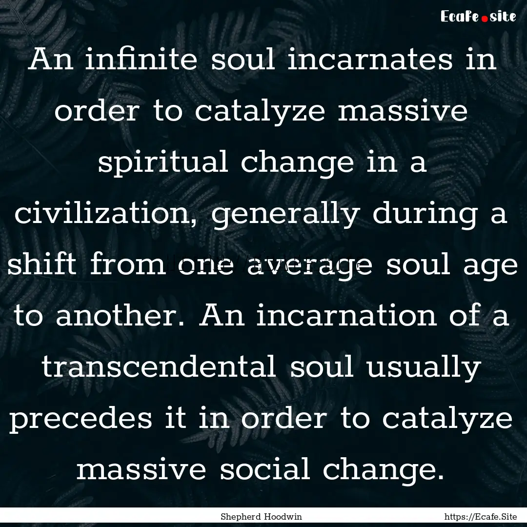 An infinite soul incarnates in order to catalyze.... : Quote by Shepherd Hoodwin