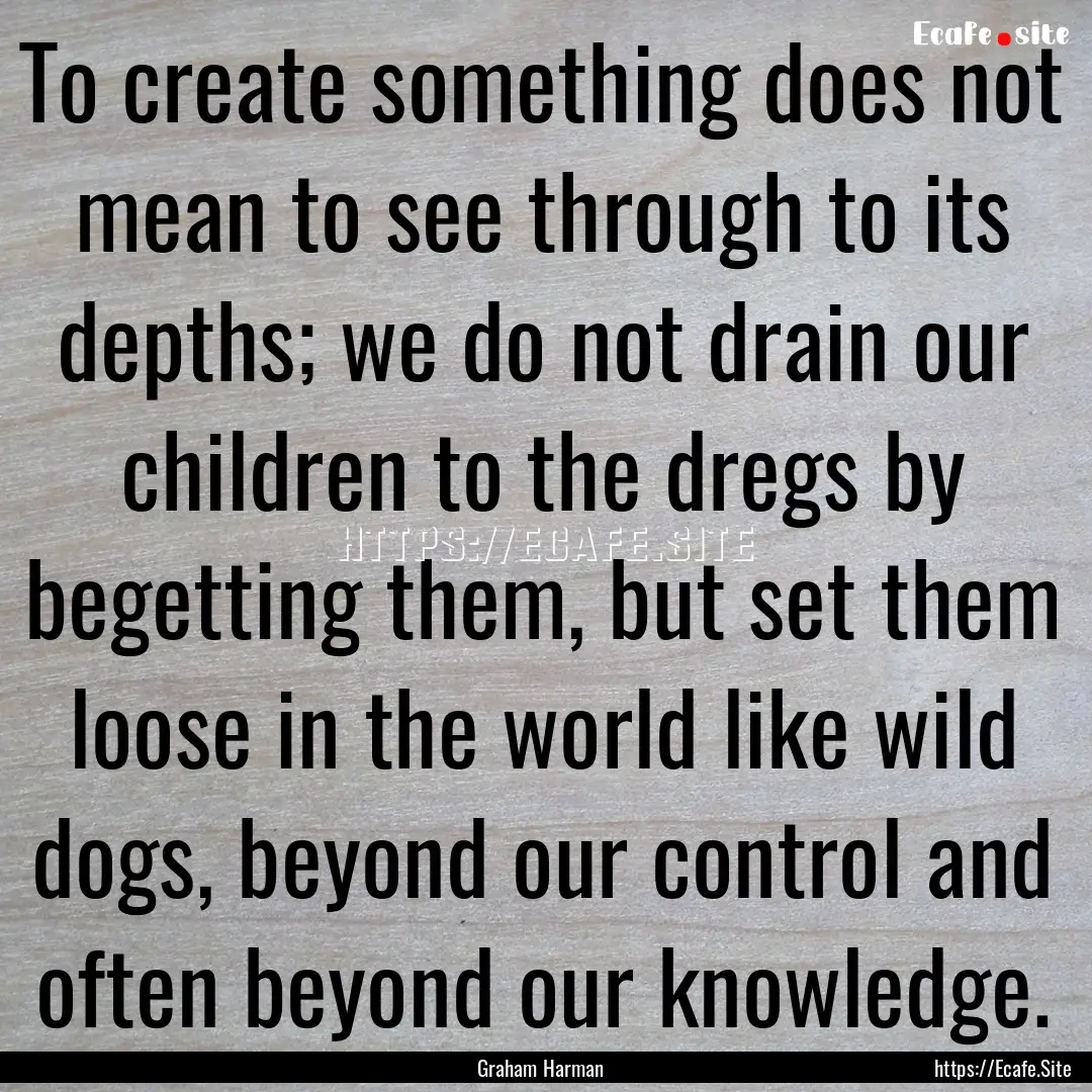 To create something does not mean to see.... : Quote by Graham Harman