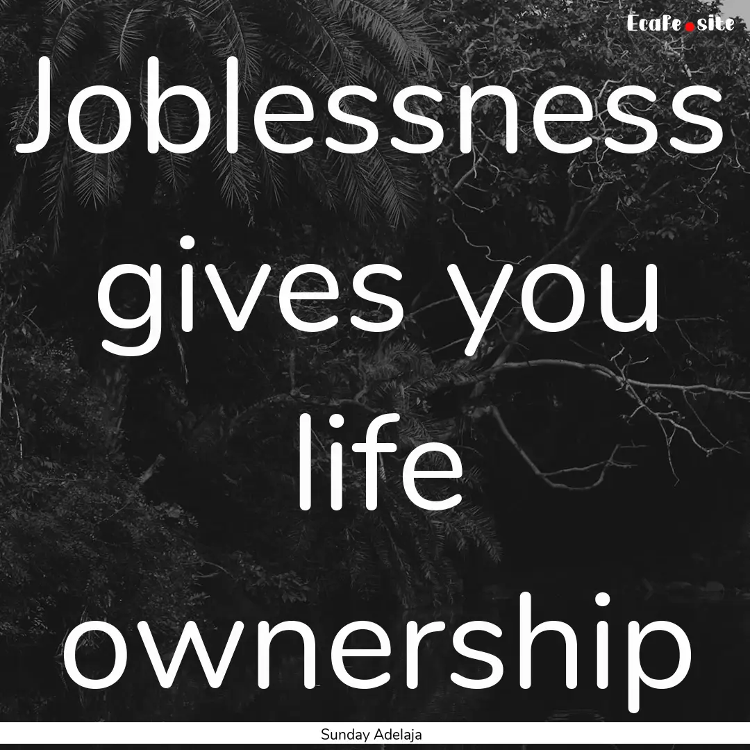 Joblessness gives you life ownership : Quote by Sunday Adelaja